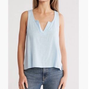 Splendid Lara Split Neck Tank Linen Blend Bleached Indigo SZ XL